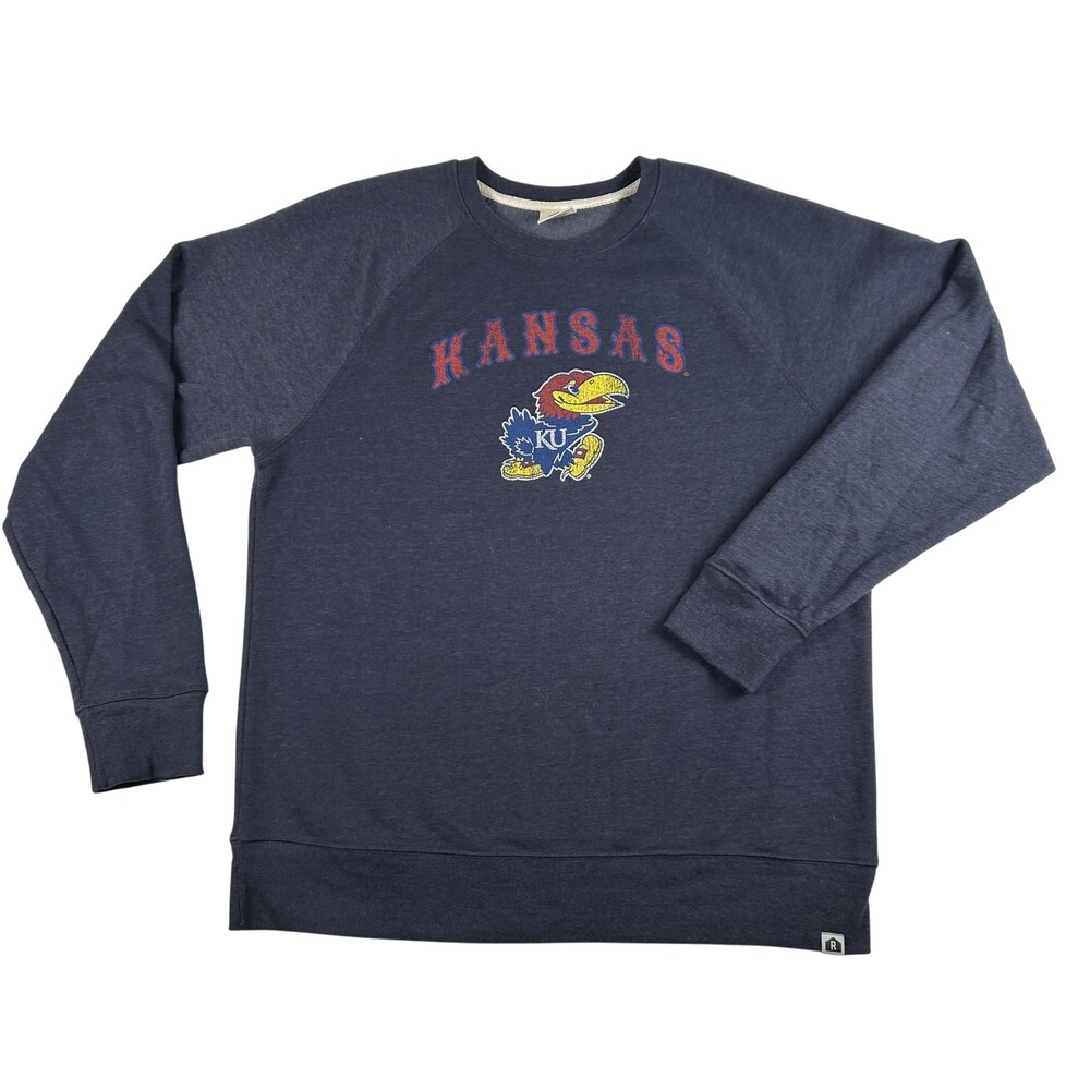 Kansas Jayhawks Sweatshirt Mens XL Navy Blue NCAA Basketball Crewneck Pullover